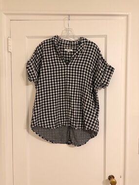 Madewell Gingham V-Neck Short Sleeve Tunic - Black & White